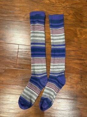 Purple & Gray Striped Knee-High Socks